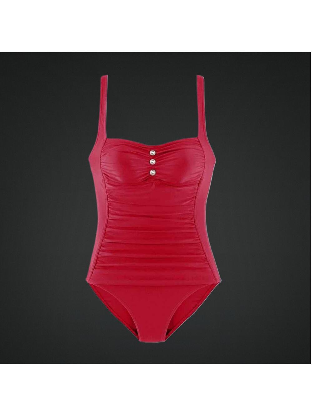 Ladies Retro Style Red Tummy Control One Piece Swimsuit Swimwear Size 6